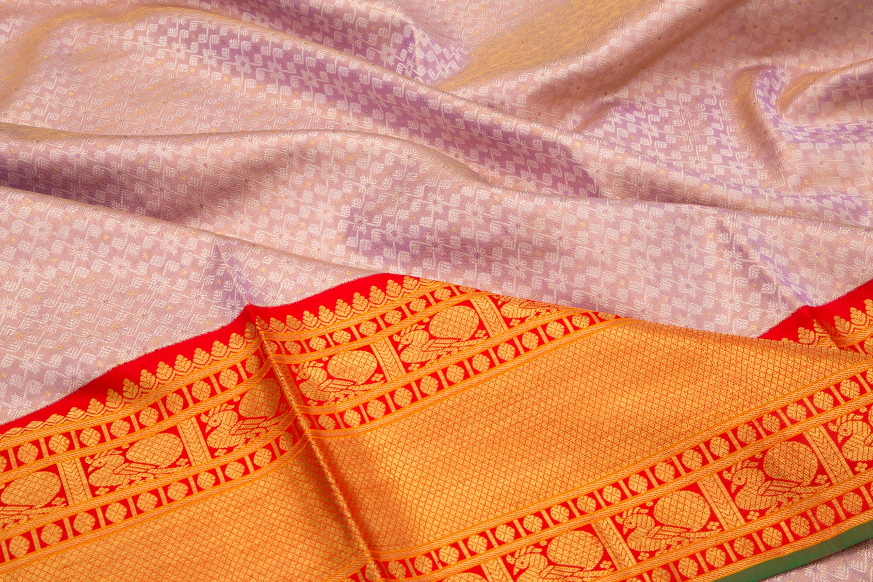 Kanchipuram Silk Tissue Brocade Lilac Saree