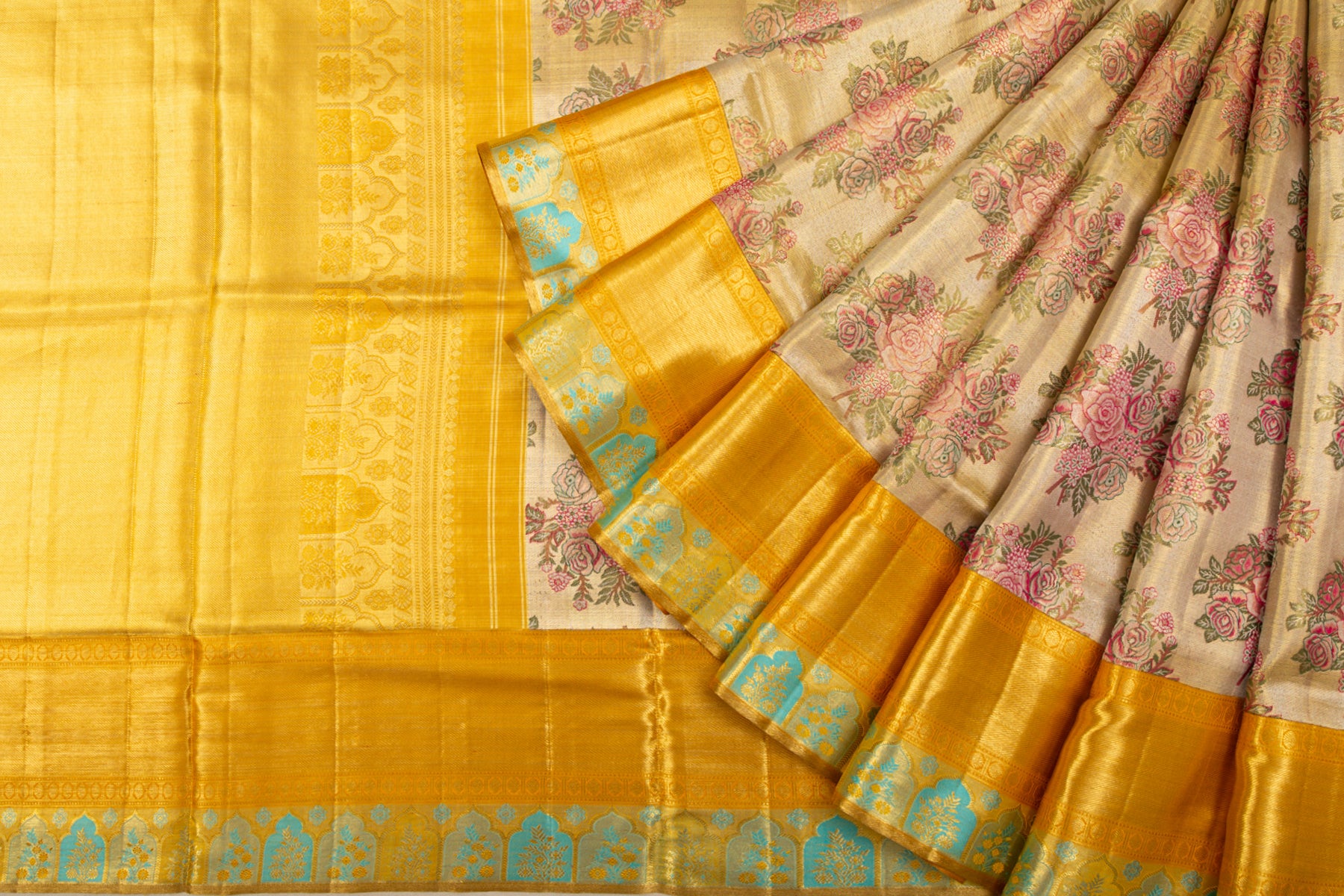 Kanchipuram Silk Tissue Brocade Gold Saree
