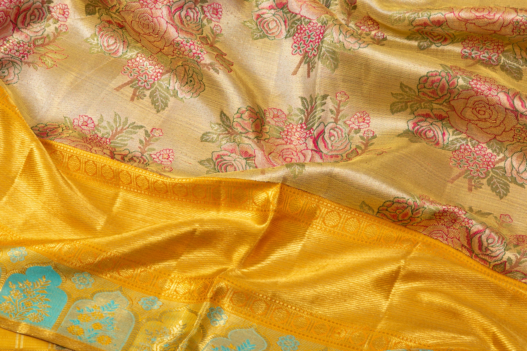 Kanchipuram Silk Tissue Brocade Gold Saree