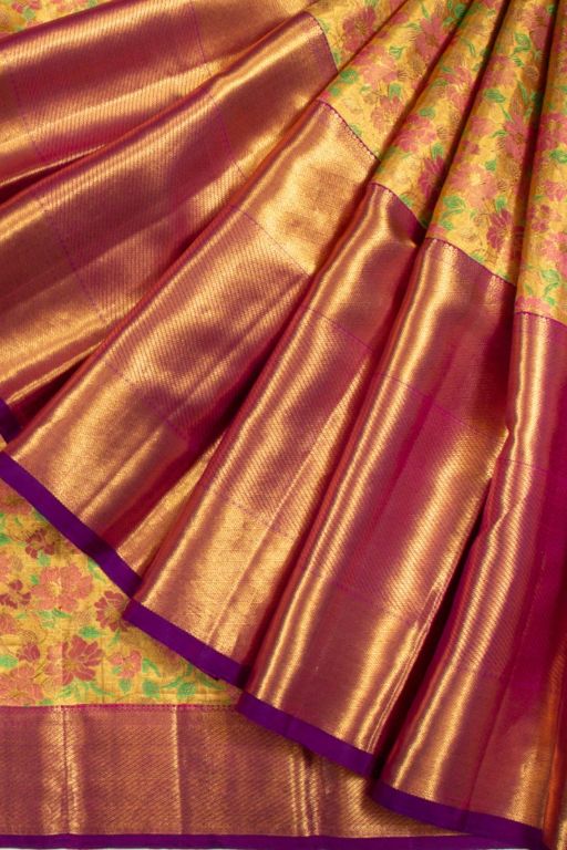Kanchipuram Silk Tissue Jaal Gold Saree