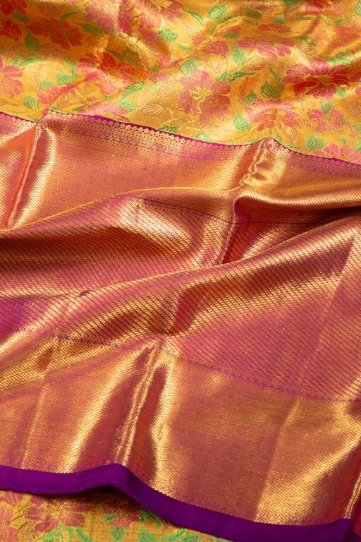 Kanchipuram Silk Tissue Jaal Gold Saree