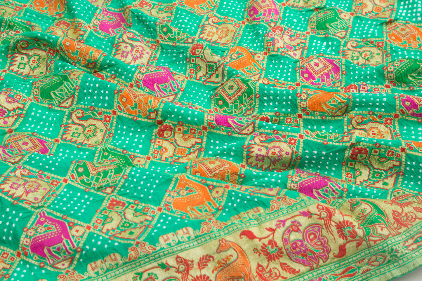 Banarasi Georgette Bandhani Brocade Green Dupatta