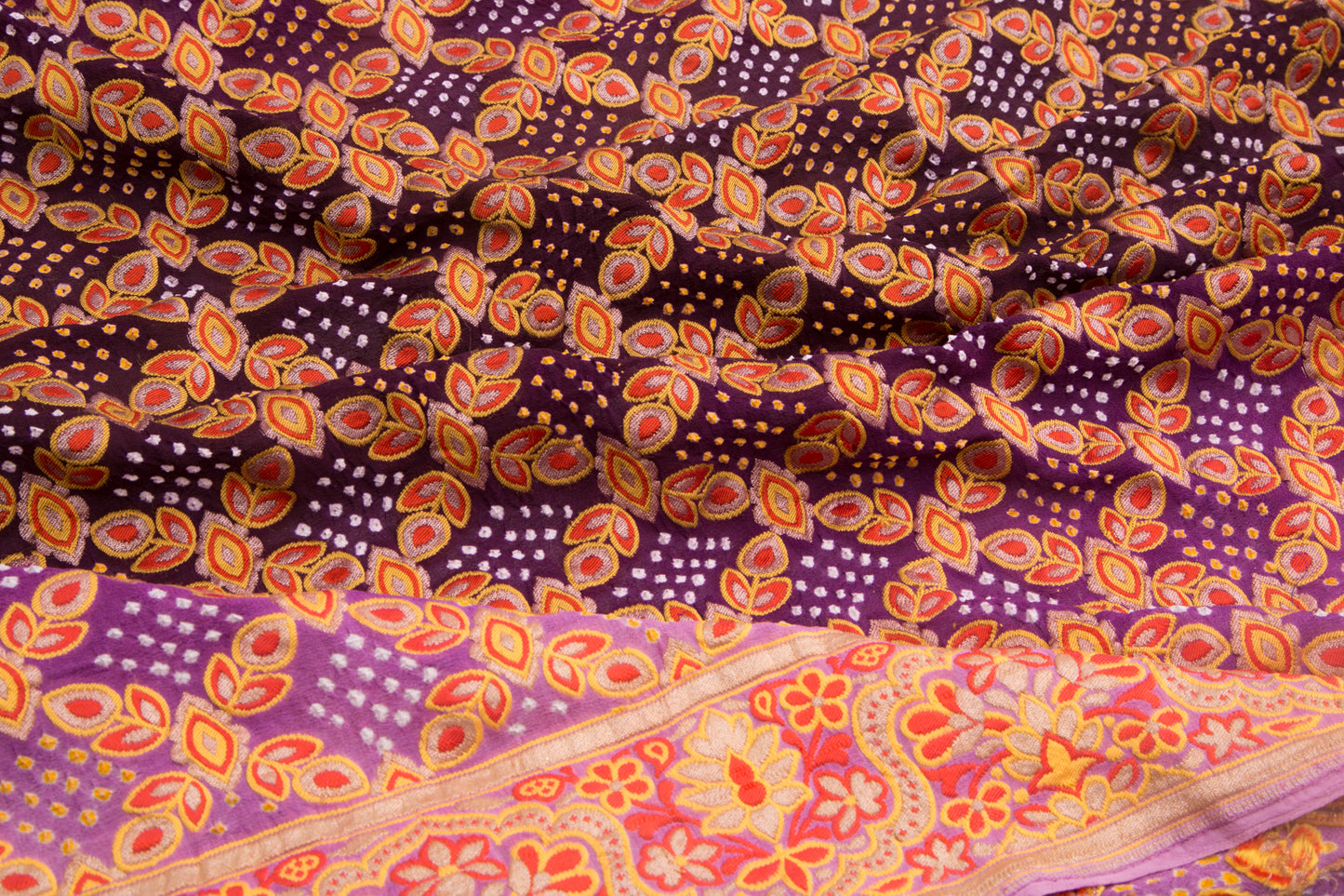 Banarasi Georgette Bandhani Brocade Purple Dupatta