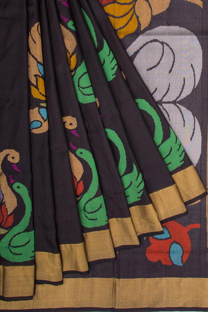 Uppada Silk Jamdani Butta Black Saree