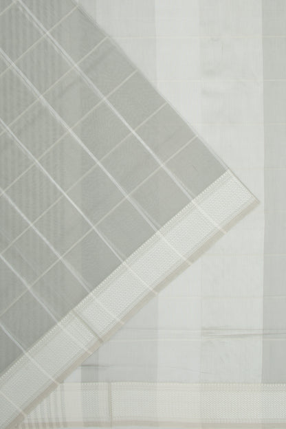 Maheshwari Cotton Checks Pastel Grey Saree