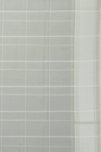 Maheshwari Cotton Checks Pastel Grey Saree