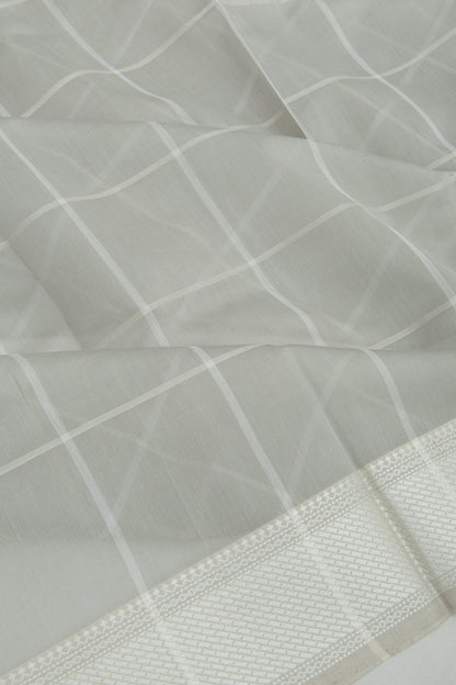 Maheshwari Cotton Checks Pastel Grey Saree