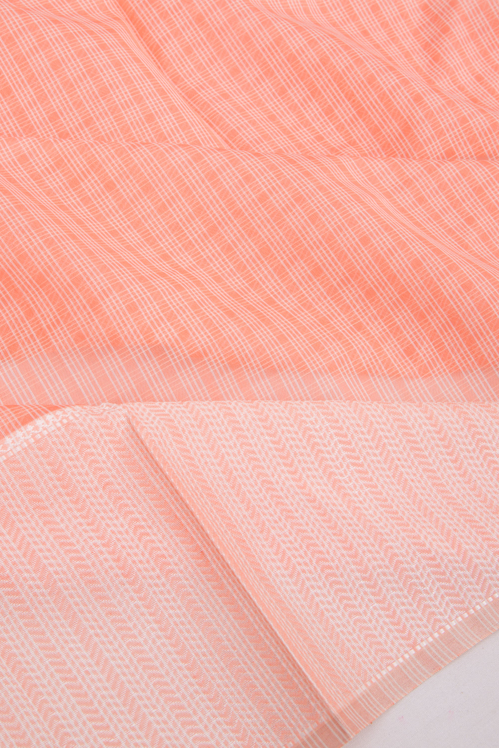 Maheshwari Cotton Horizontal Lines Peach Saree