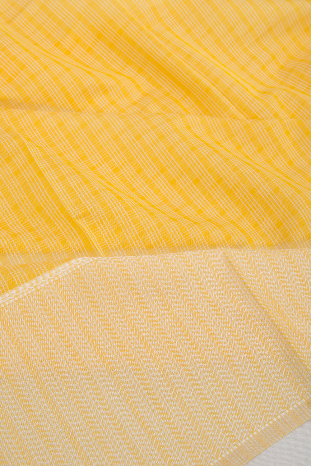 Maheshwari Cotton Horizontal Lines Yellow Saree