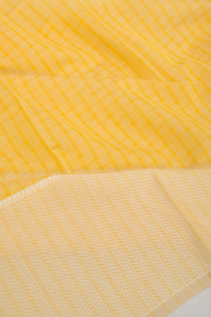 Maheshwari Cotton Horizontal Lines Yellow Saree