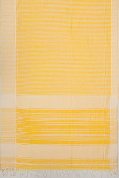 Maheshwari Cotton Horizontal Lines Yellow Saree