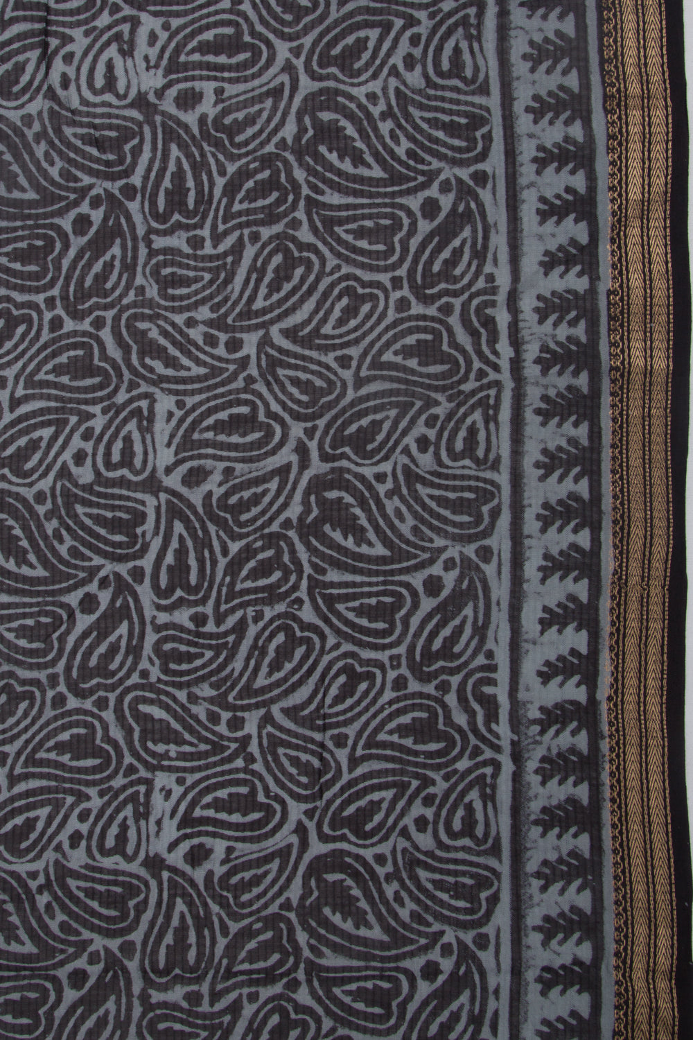 Handspun Cotton Block Printed Grey Saree