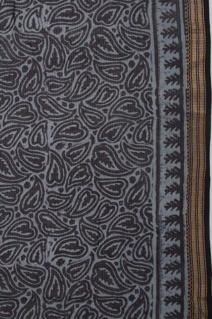 Handspun Cotton Block Printed Grey Saree