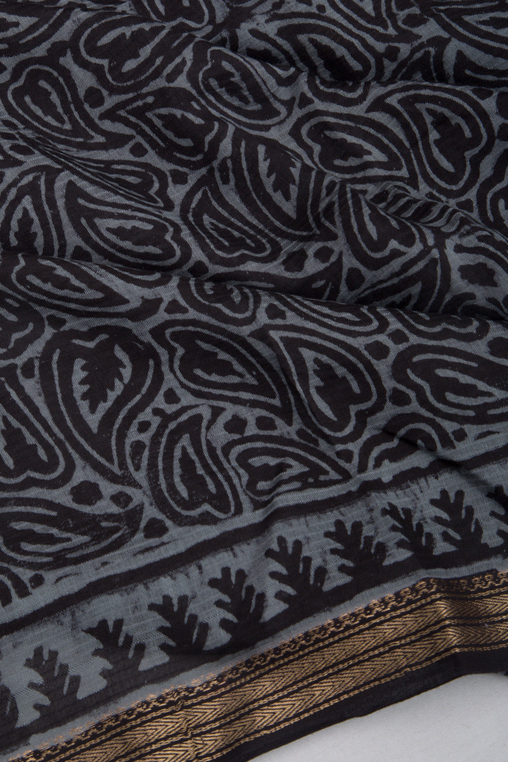 Handspun Cotton Block Printed Grey Saree