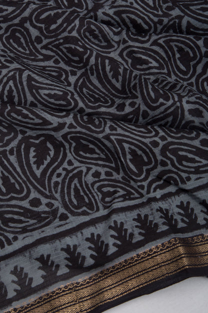 Handspun Cotton Block Printed Grey Saree