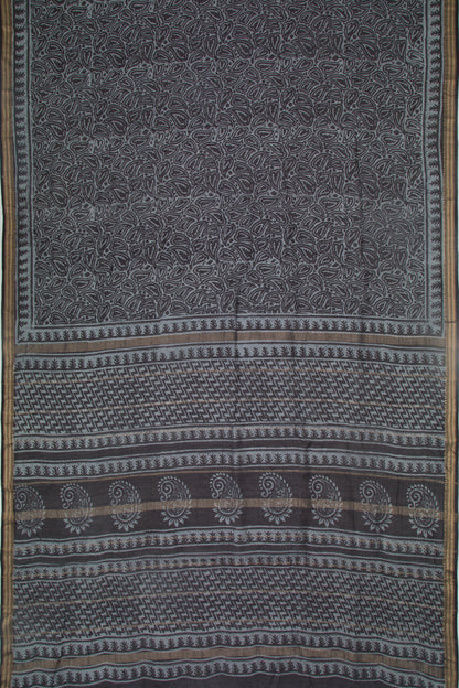 Handspun Cotton Block Printed Grey Saree