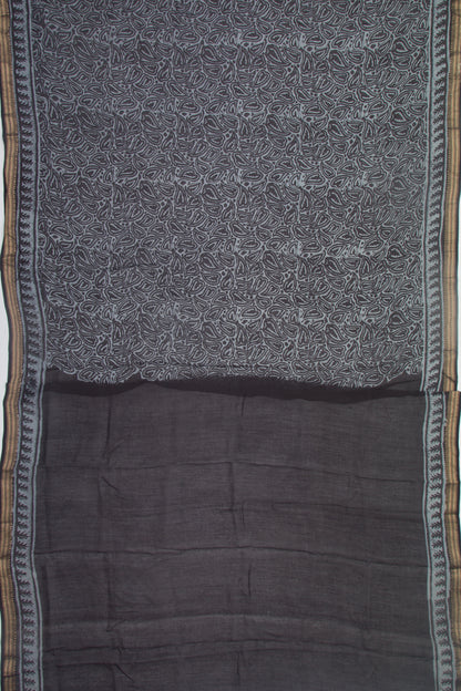 Handspun Cotton Block Printed Grey Saree