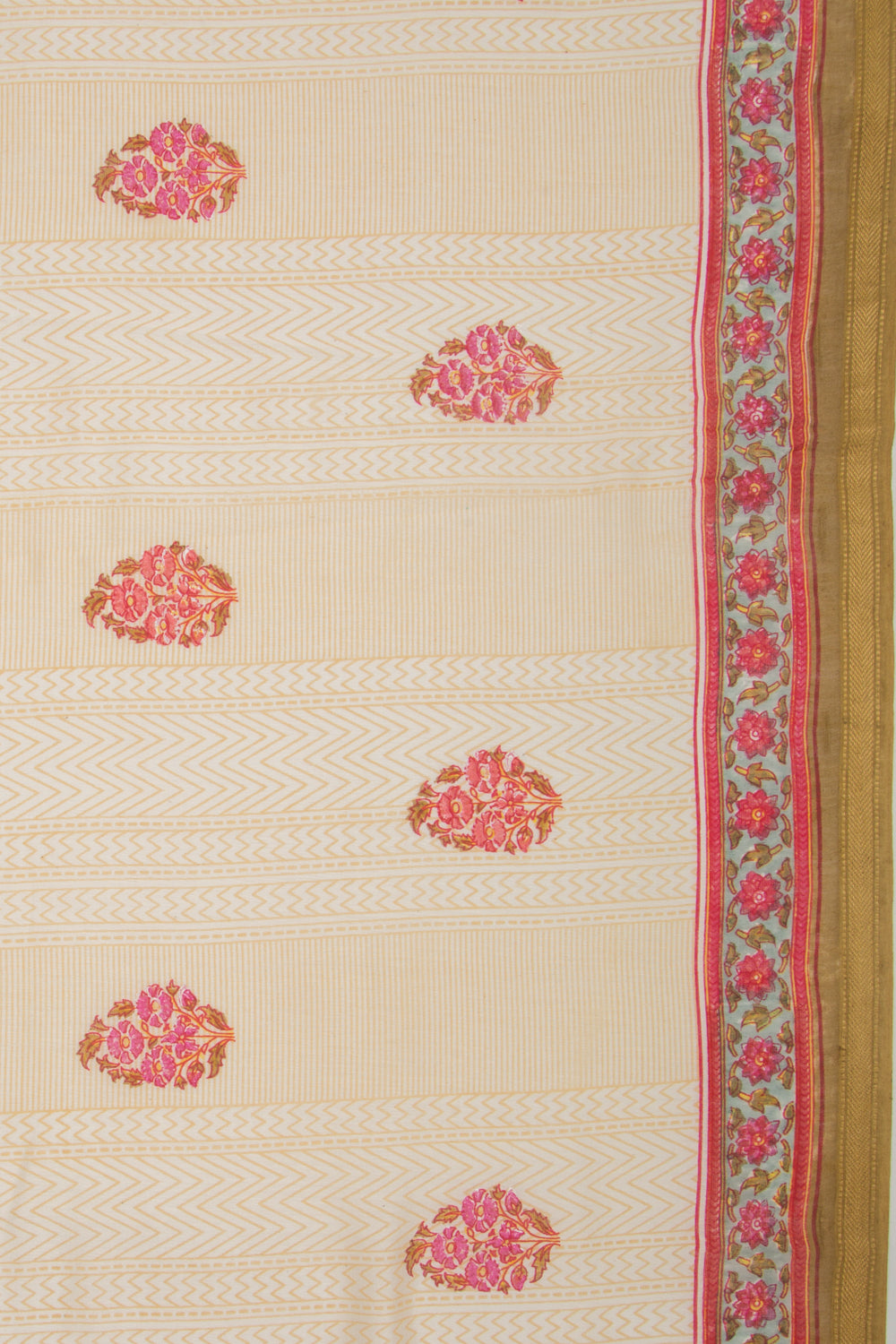 Handspun Cotton Floral Printed Cream Saree