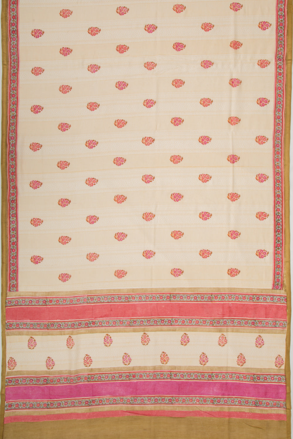Handspun Cotton Floral Printed Cream Saree