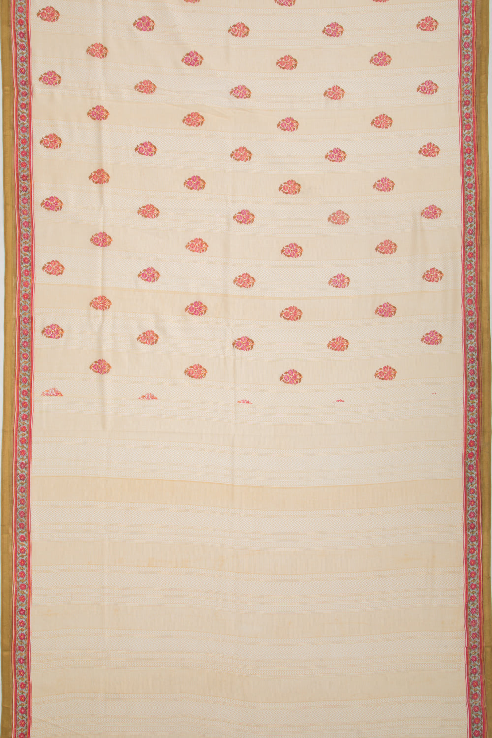 Handspun Cotton Floral Printed Cream Saree
