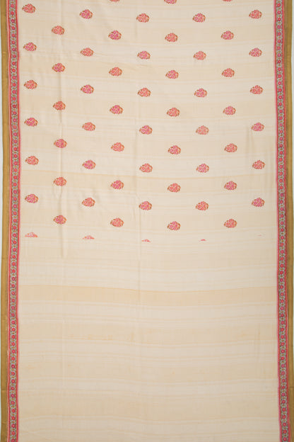 Handspun Cotton Floral Printed Cream Saree