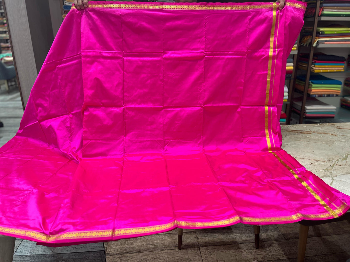 Kanchipuram Silk Plain Pink Dhoti With Kanduva