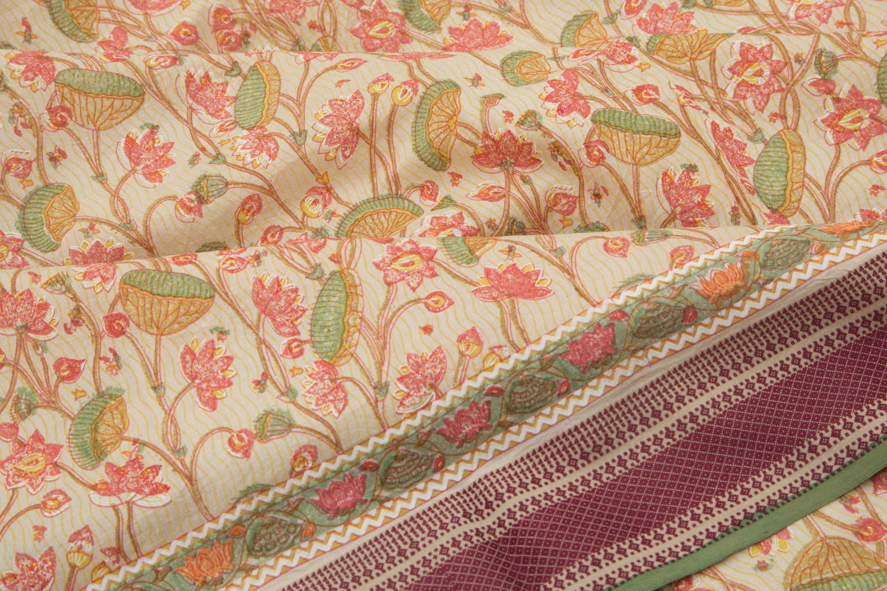 Maheshwari Cotton Floral Printed Beige Saree
