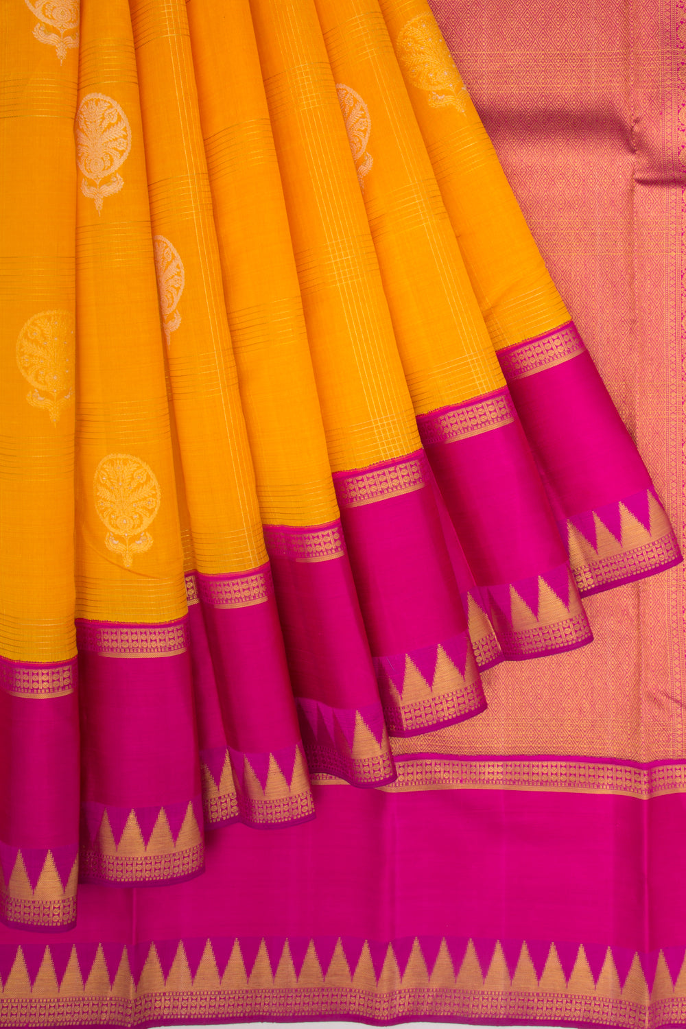 Kanchipuram Silk Butta Mustard Yellow Saree