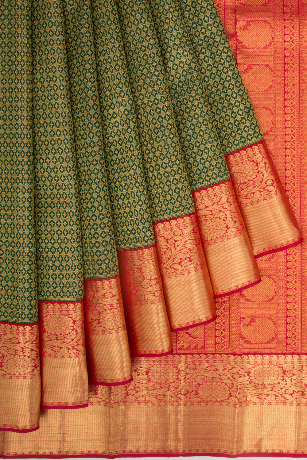 Kanchipuram Silk Brocade Dark Green Saree