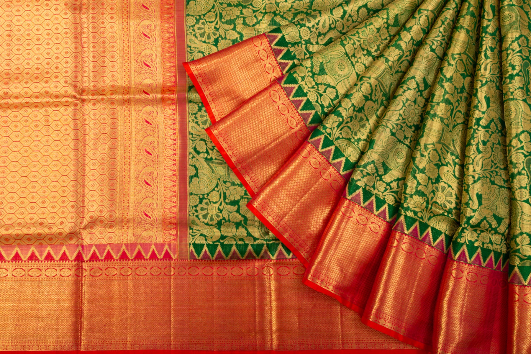 Kanchipuram Silk Tissue Brocade Green Saree