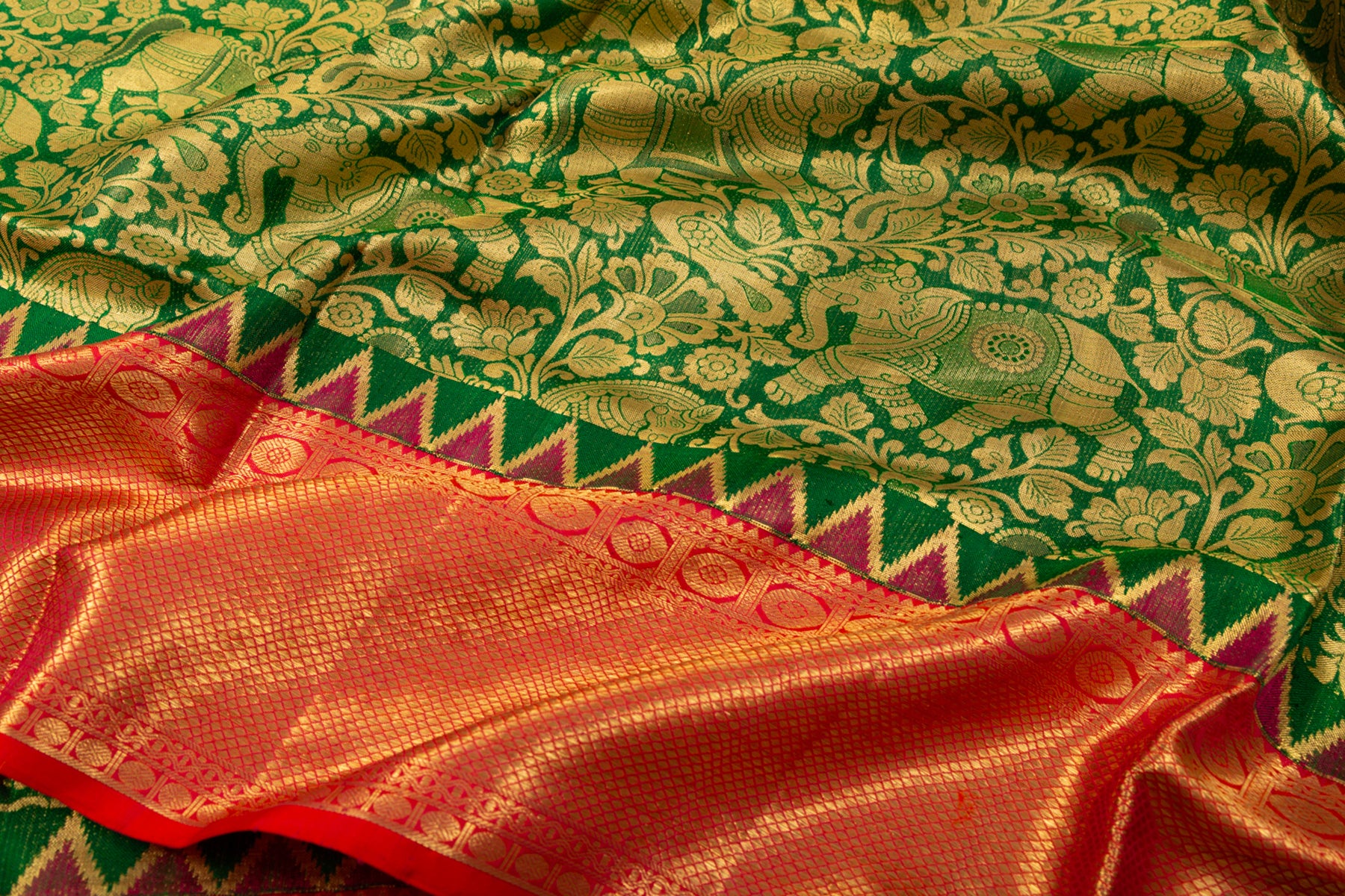 Kanchipuram Silk Tissue Brocade Green Saree