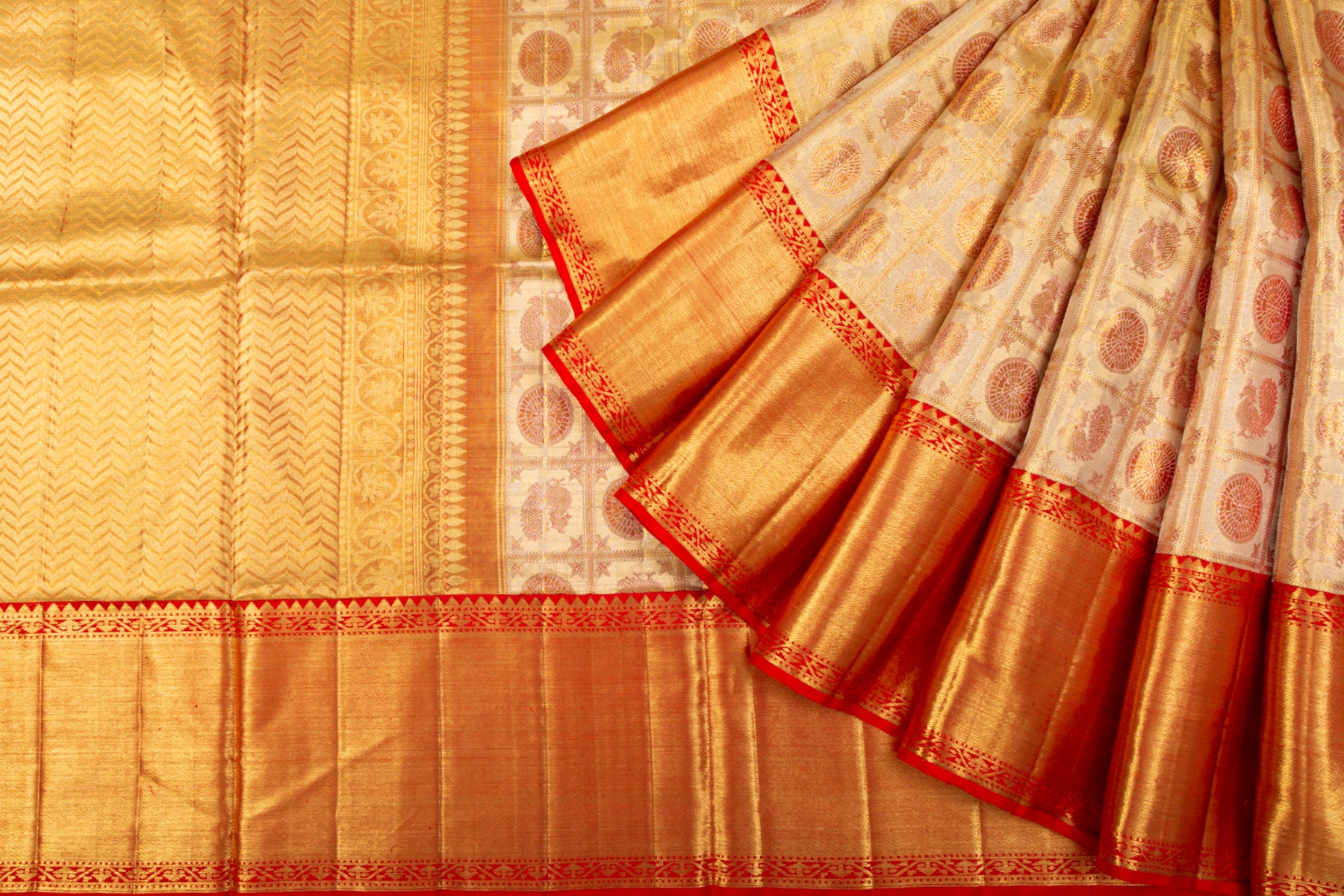 Kanchipuram Silk Tissue Checks And Butta Gold Saree