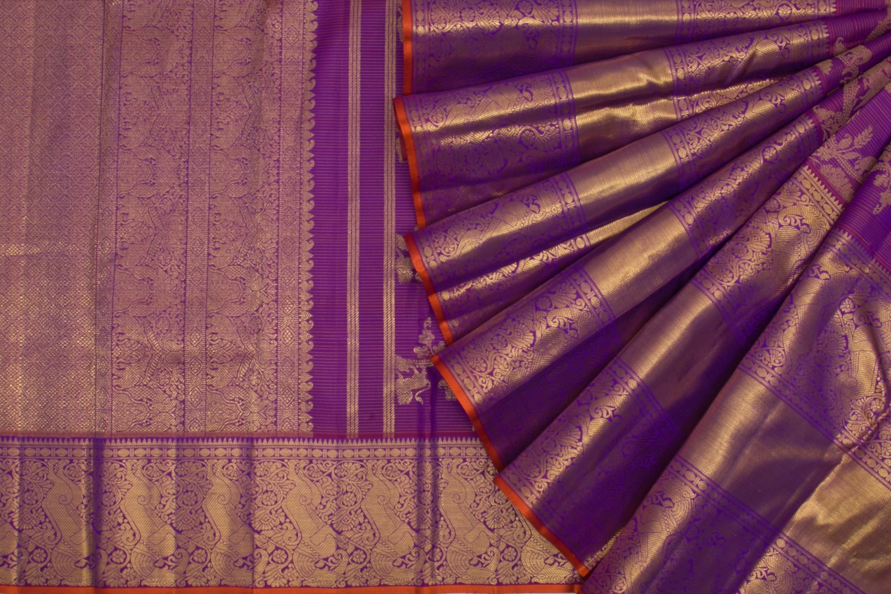 Kanchipuram Silk Oosi Lines And Jaal Purple Saree