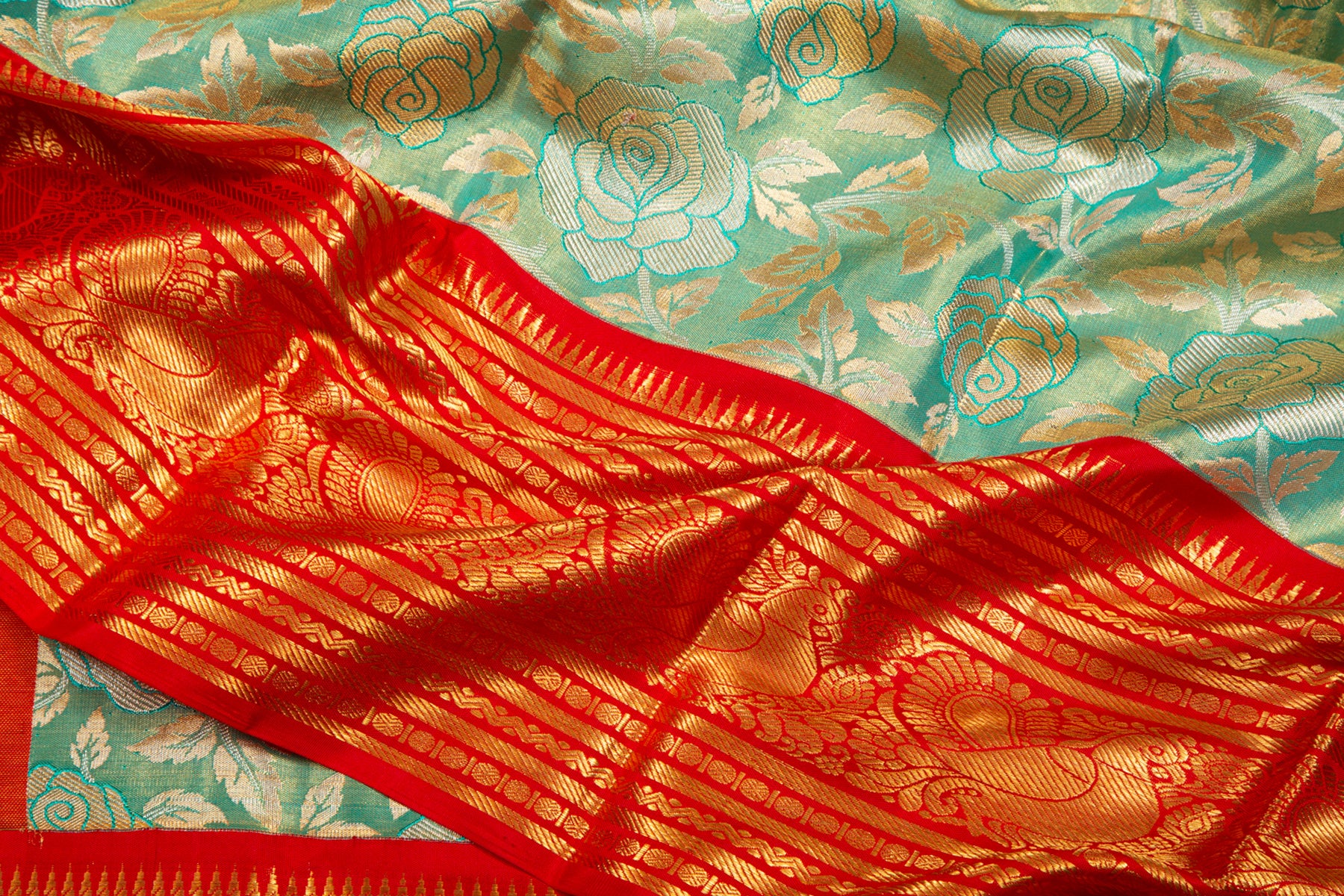 Kanchipuram Silk Tissue Jaal Green Saree