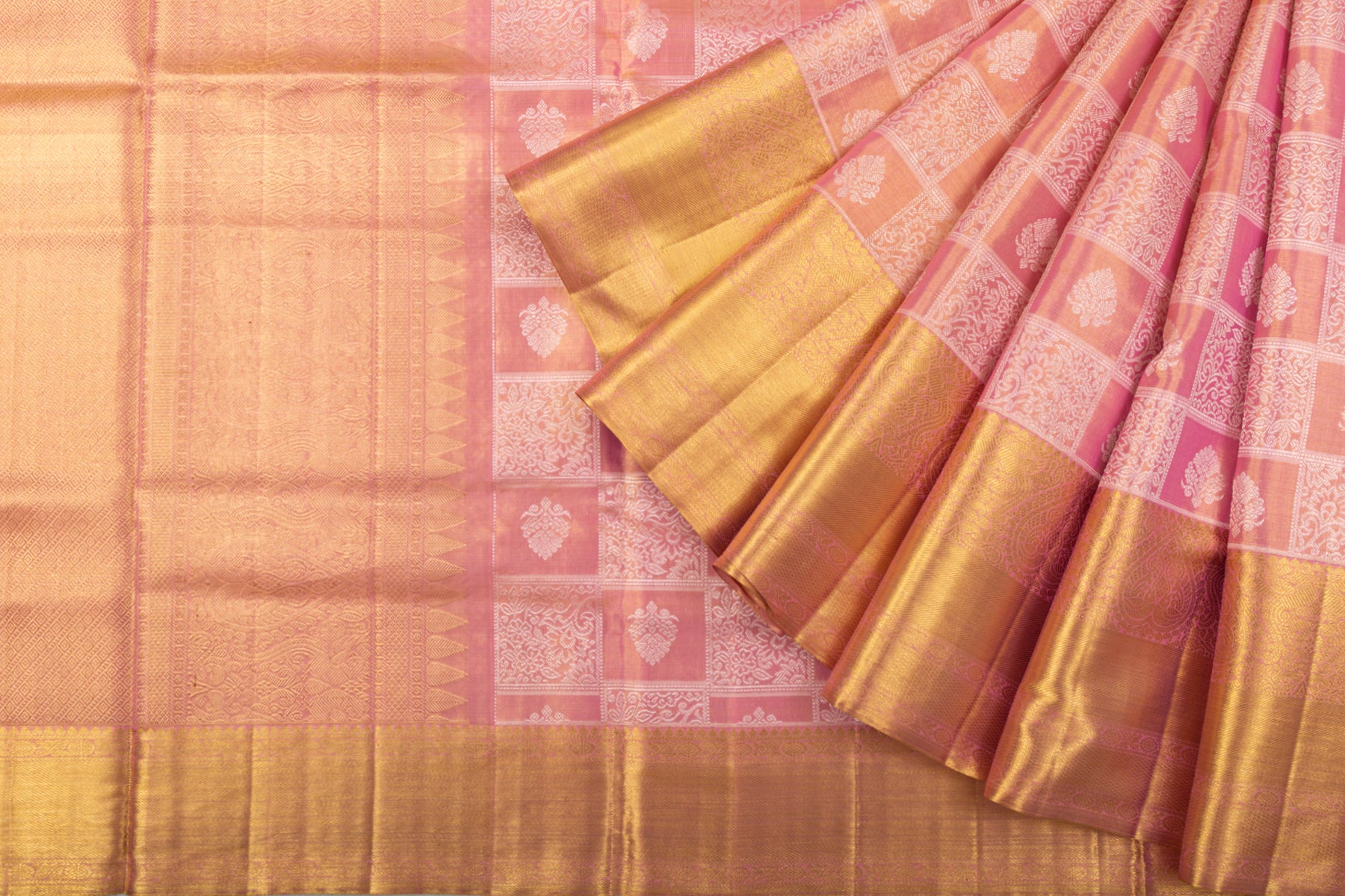 Kanchipuram Silk Tissue Brocade Pink Saree