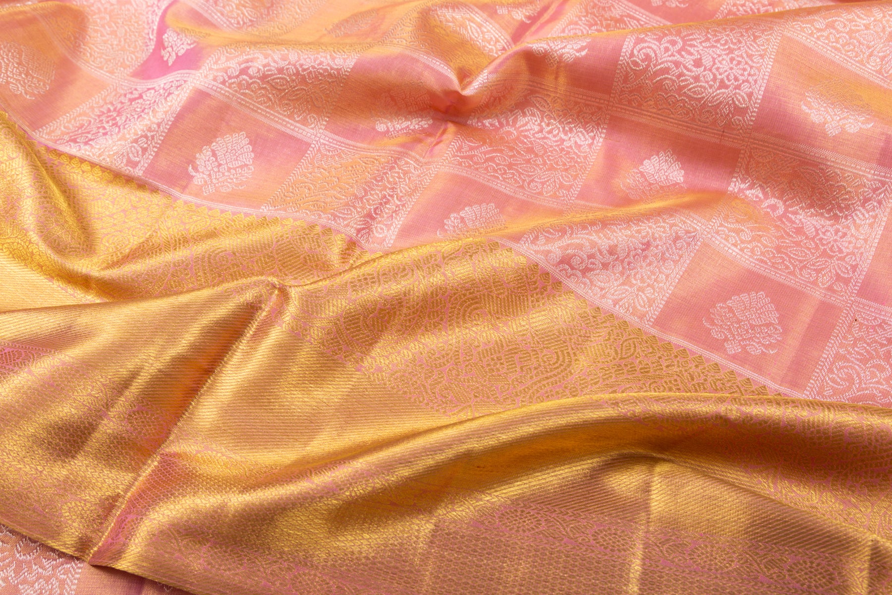Kanchipuram Silk Tissue Brocade Pink Saree