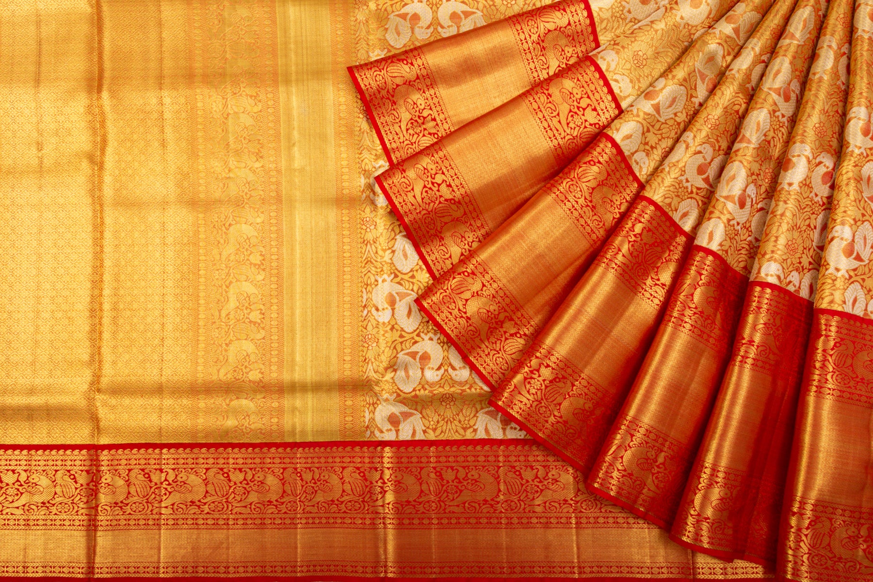 Kanchipuram Silk Tissue Brocade Red Saree