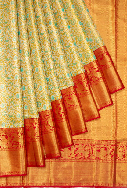 Kanchipuram Silk Tissue Brocade Green Saree