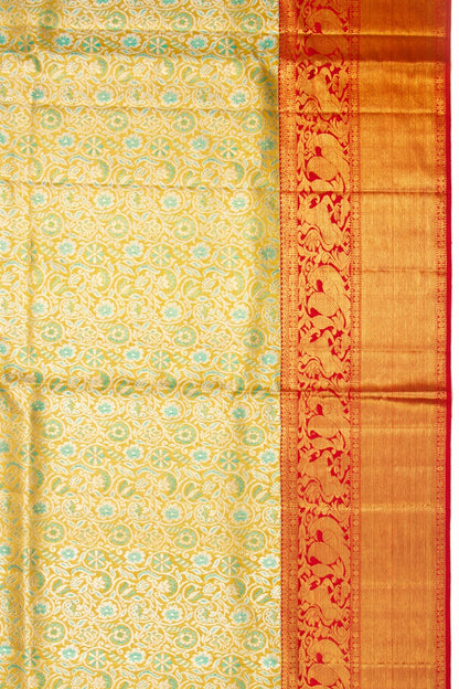 Kanchipuram Silk Tissue Brocade Green Saree