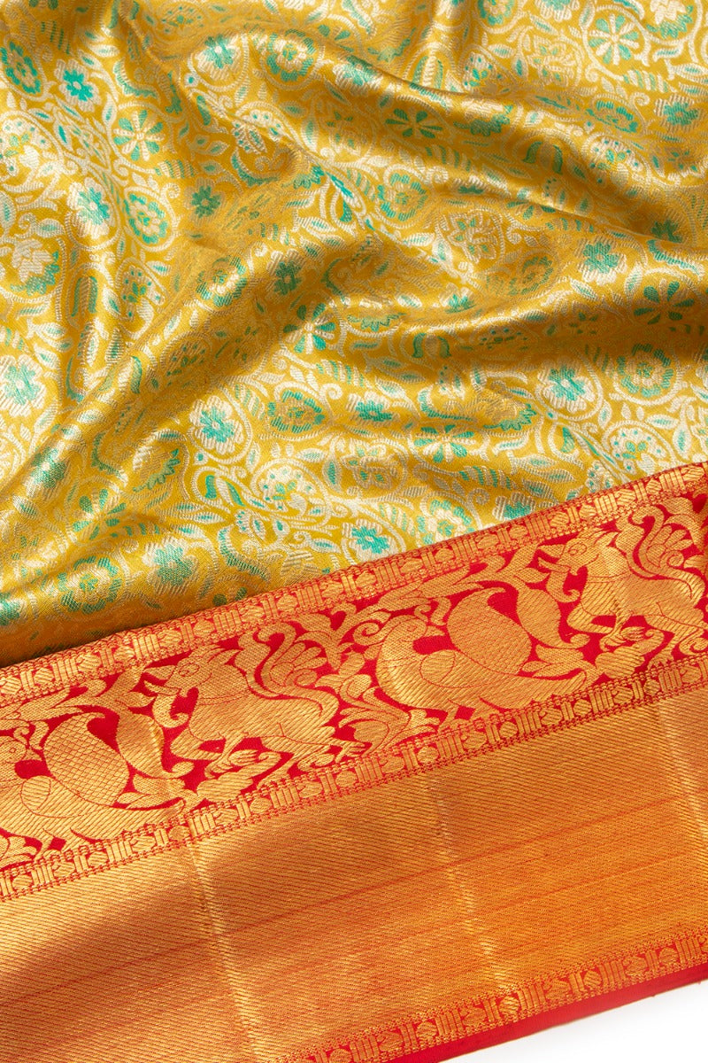 Kanchipuram Silk Tissue Brocade Green Saree