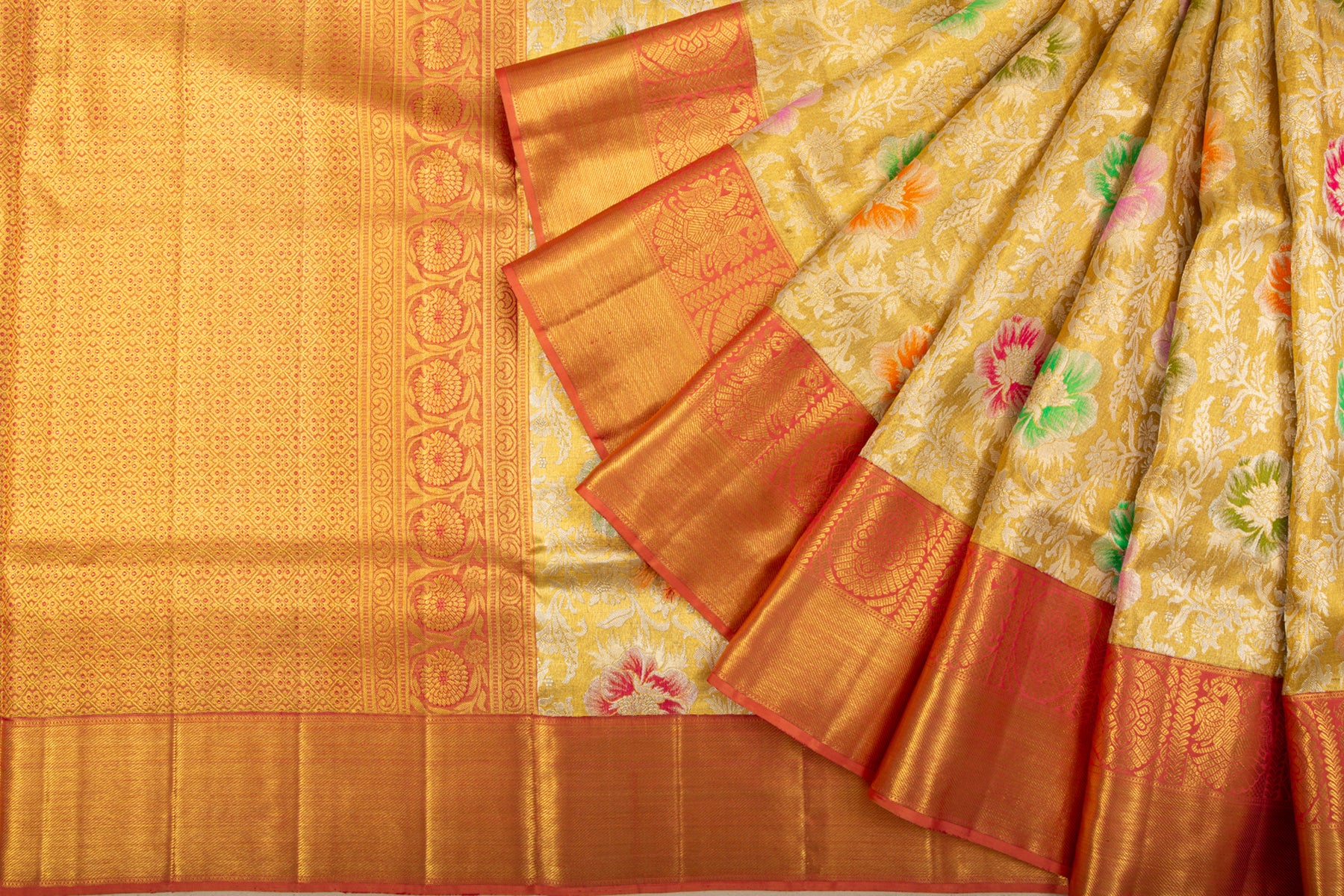 Kanchipuram Silk Tissue Brocade Gold Saree