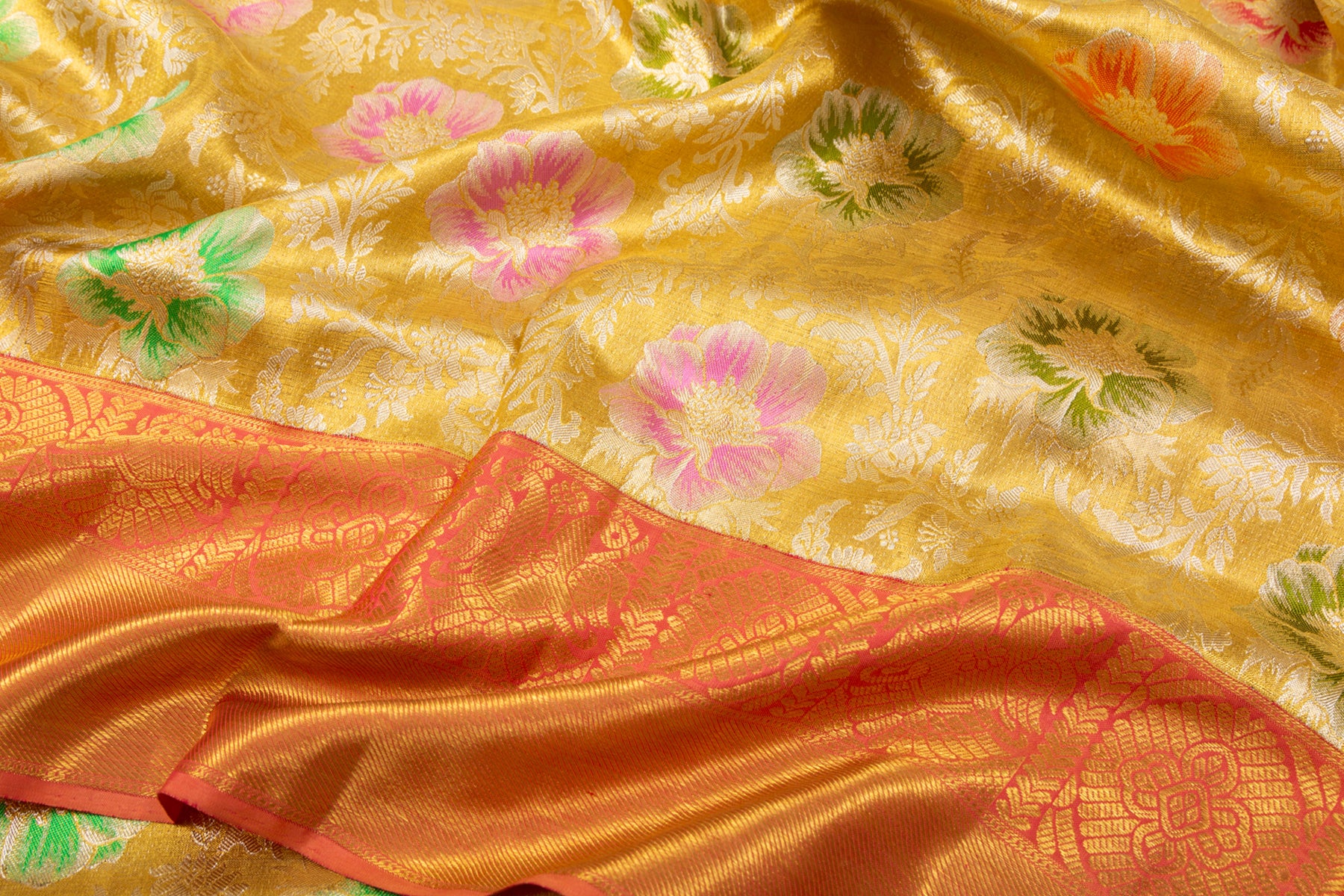 Kanchipuram Silk Tissue Brocade Gold Saree