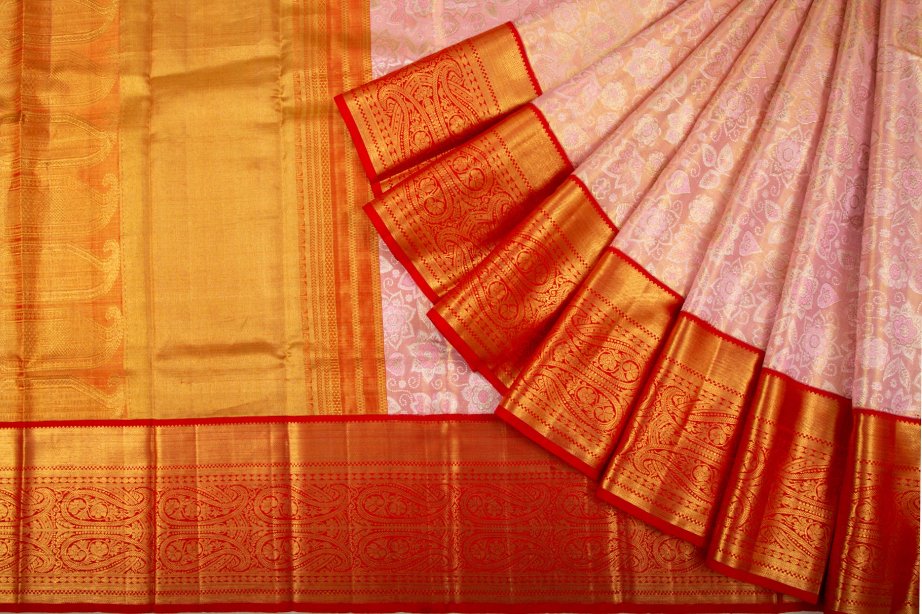 Kanchipuram Silk Tissue Brocade Baby Pink Saree