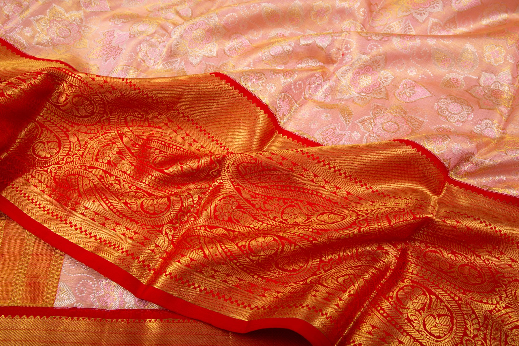 Kanchipuram Silk Tissue Brocade Baby Pink Saree