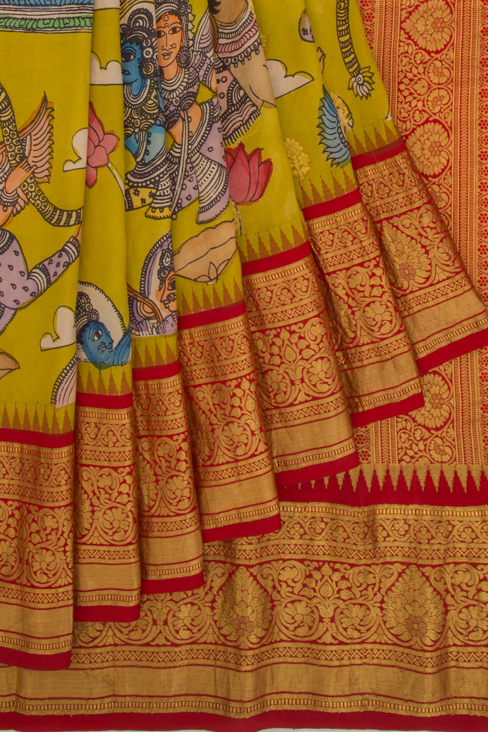 Kanchipuram Silk Kalamkari Pastel Green Saree