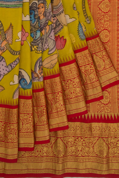 Kanchipuram Silk Kalamkari Pastel Green Saree