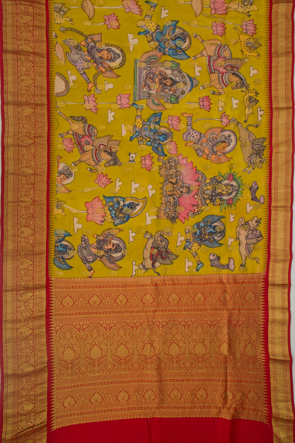 Kanchipuram Silk Kalamkari Pastel Green Saree