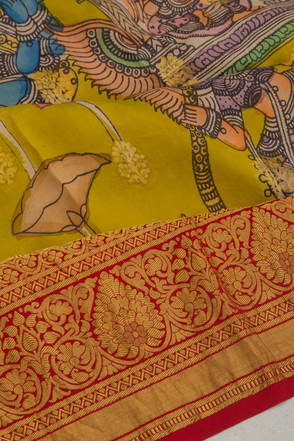 Kanchipuram Silk Kalamkari Pastel Green Saree