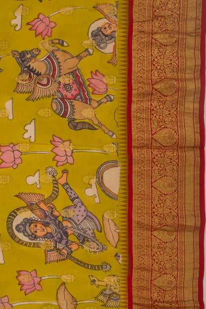 Kanchipuram Silk Kalamkari Pastel Green Saree