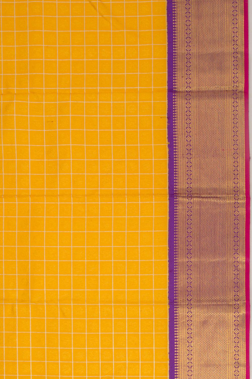 Kanchipuram Silk Checks And Butta Yellow Saree - DM